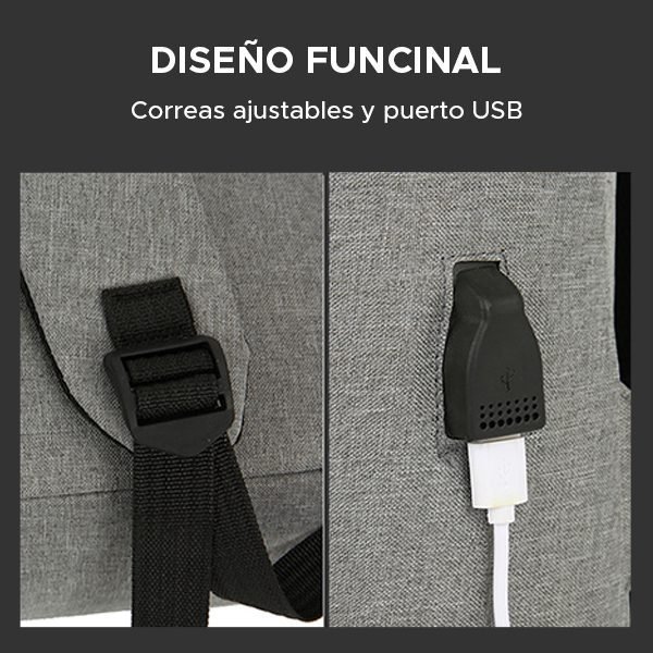 Mochila USB HORIZON gris para caballero